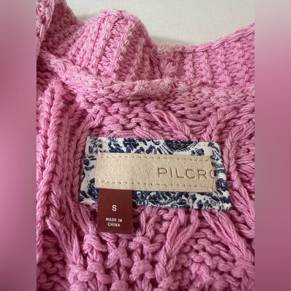 Pilcro Anthro Sweater Size Small Cableknit Cropped Cardigan Pink Shabby chic - Picture 5 of 8